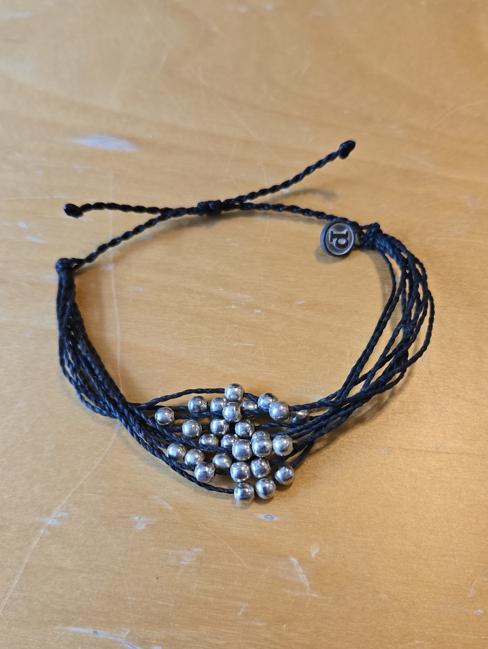PURA VIDA ▪︎ Black Cord Bracelet with Silver Bead Cluster, Handmade